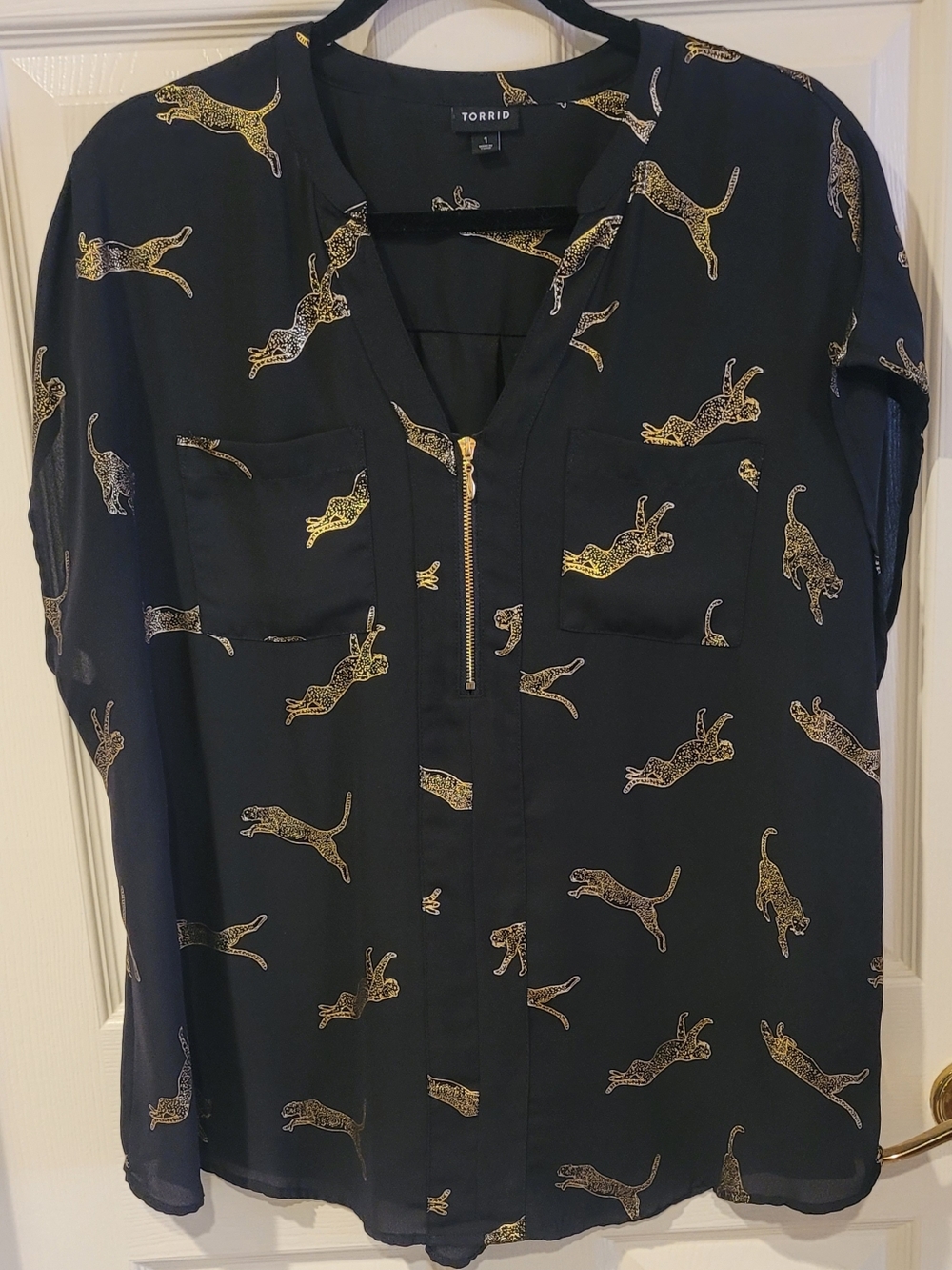 torrid Black Blouse with Gold Leopard Print